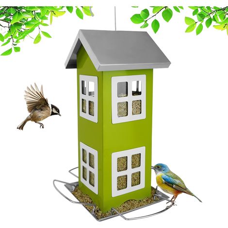 Relaxdays Comedero para pájaros, metal, para colgar, 26x12x12 cm, jardín y balcón, verde