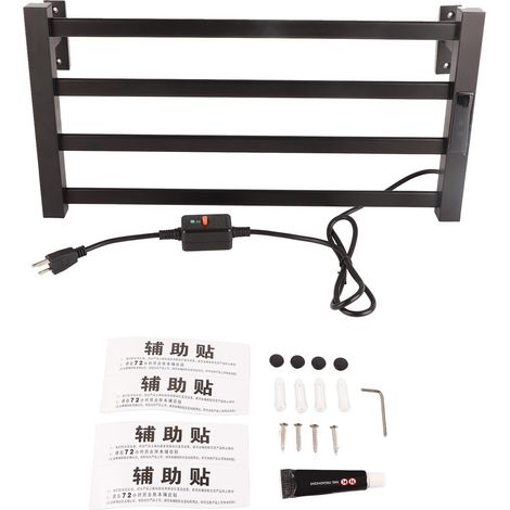 Sèche-serviette électrique thermostatique mural sans perçage avec affichage numérique, étagère chauffante, prise US 110V (1/5)