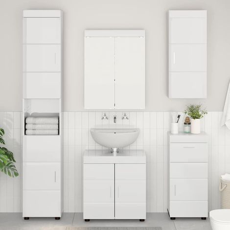 Badezimmer-Wandschrank TULUM Hochglanz Weiß 37 x 24,5 x 86 cm