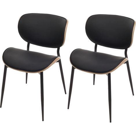 Lot de 2 chaises de salle à manger design contemporain forme arrondie en bois courbé couleur naturel et simili cuir noir 040009502