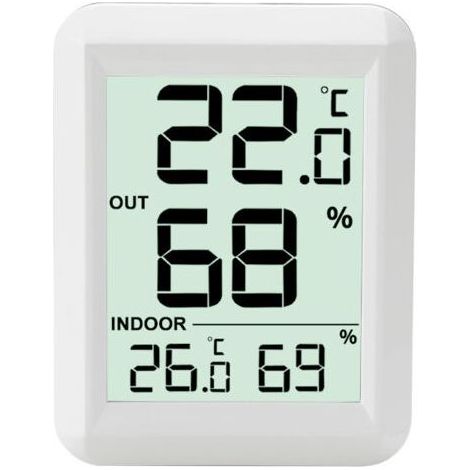 Thermomètre Intérieur et Extérieur - Thermomètre Hygrometre Numérique avec Grand Ecran LCD - Thermomètre Connecté avec Capteur Extérieure sans Fil - pour Bureau/Maison/Chambre(blanc,67.52cm) (1/4)