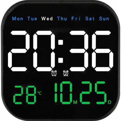 Horloge murale LED avec thermomètre, alarme et calendrier, design moderne, à suspendre ou à poser, trois couleurs (1/5)