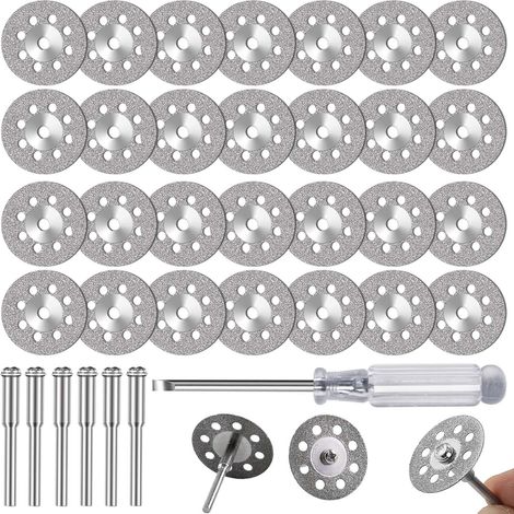 Lot de 30 meules diamantées 22 mm avec mandrin 402 3 mm 6 pièces et tournevis pour outil rotatif Pierre Disque de coupe de verre (1/5)