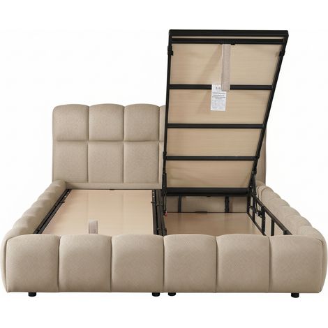 ARIONA - Lit double en tissu taupe avec coffre 180x200 cm