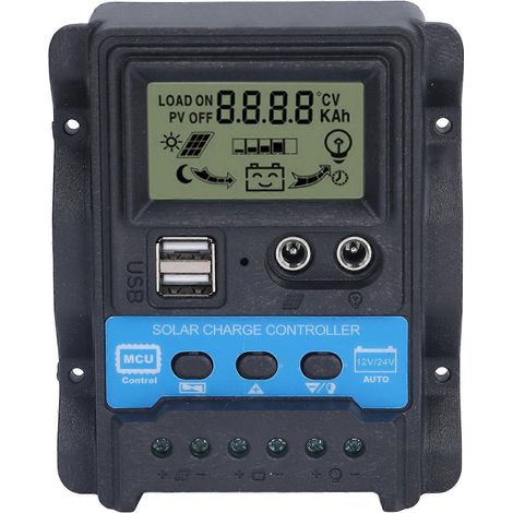 Solar-Laderegler mit LCD-Display, zwei USB-Ausgängen (5 V), PWM-Laderegler, 30 A, 390 W (12 V), 7