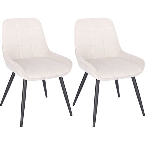 Woltu – Lot de 2 chaises de salle à manger ergonomiques en velours crème – Dossier haut – Pieds métalliques antirouilles – Hauteur 81.5 cm – BH331CM2