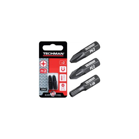 Punte per cacciavite 's2 black', 2 punte, Ph1 25 mm TECHMAN