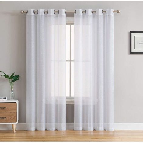 Lichtdurchlässiger Tüllvorhang mit Ösen, 2 Paneele (134 cm x 240 cm, weiß) (1/5)
