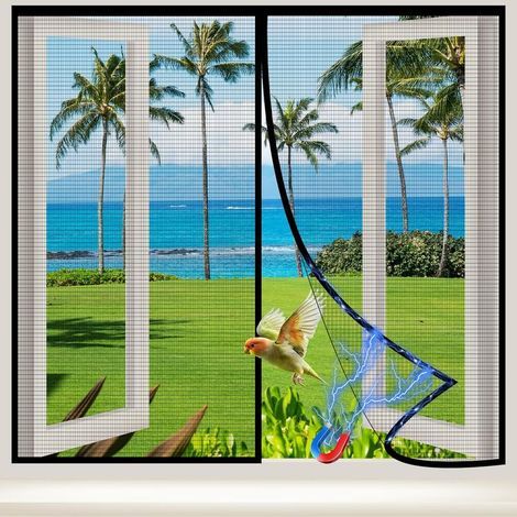 Magnetisches Fenster-Moskitonetz, 100 x 130 cm, selbstklebend, feinmaschig, automatischer Magnetverschluss, abnehmbar, mückensicher, geeignet für alle Fenstertypen (weiß) (1/5)