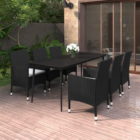 Set da Pranzo per Giardino 7 pz con Cuscini Polyrattan e Vetro vidaXL (1/5)