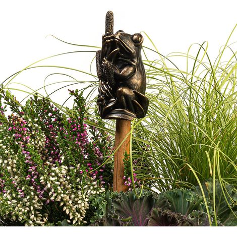 Frog On Bullrush Cane or Stake Topper - L4 x W4 x H8.5 cm