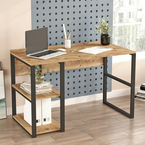 Bureau moderne décor bois avec 2 niches rangement JENA (1/5)