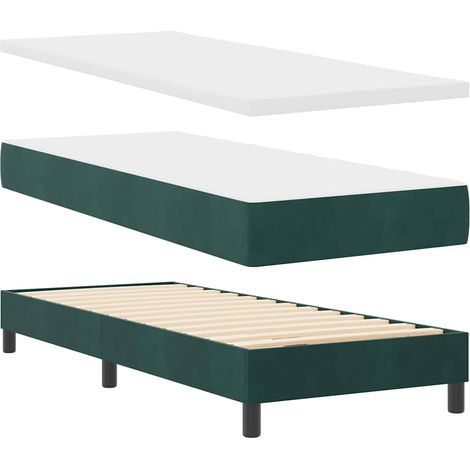 Box Spring Bed with Mattress Black 100x200 cm Velvet Dark green vidaXL (1/5)