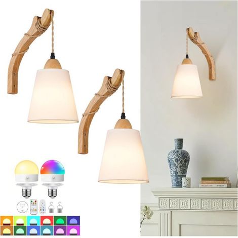 Lampade da parete LED wireless per interni con batteria - dimmerabili - con telecomando - 3 temperature di colore - paralume in tessuto bianco - lampade da parete ricaricabili - 2 pezzi (1/2)