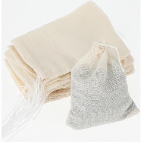 Gewürzbeutel aus Musselin mit Kordelzug für Küchenfiltration und Eintopfherstellung – Naturbaumwolle, Ecru, 10 x 7,5 cm (1/5)