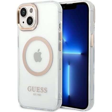 Guess GUHMP14SHTRMD iPhone 14 / 15 / 13 6,1 Zoll Gold/Gold Hartschalenetui mit Metallrahmen und MagSafe-Funktion (1/5)