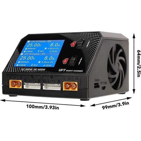 Chargeur de batterie au lithium 2 canaux CA 200 W 10 A, chargeur intelligent pour drones et quadricoptères radiocommandés, protection des plantes, prise US 100 à 240 V, noir