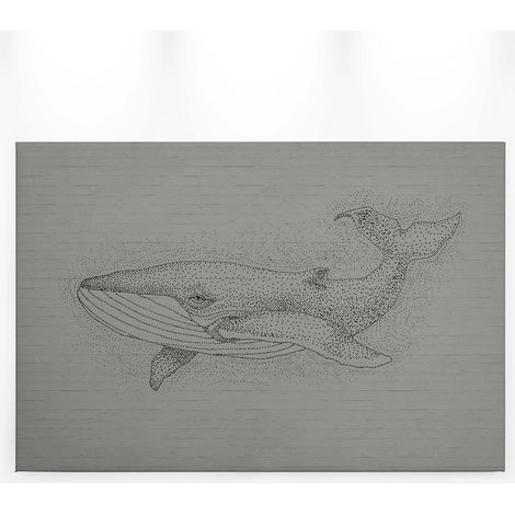 Tableau baleine en pointillés sur fond mur en pierre gris | Papier peint poisson marin noir sur fond gris| Tableau sur toile moderne noir & gris - 0,9 x 0,6 m (1/5)
