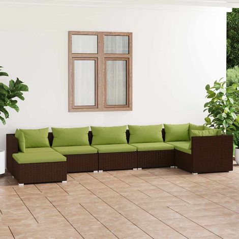 Salon de jardin 7 pcs Ensemble Table et Chaise de Jardin - avec coussins Résine tressée Marron BV817801 - BonneVie (1/5)