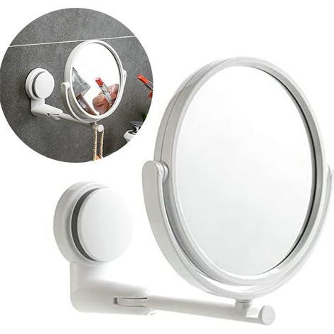 Bathroom mirror with retractable folding arm, no drilling required - swiveling - double-sided makeup mirror (1/5)