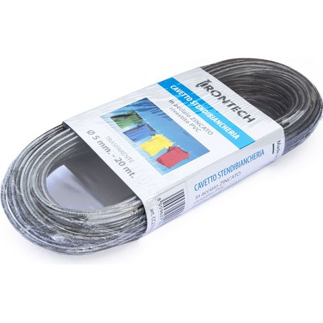 Cavo stendibiancheria Ø 5 mm. in acciaio zincato rivestito PVC trasparente 20 mt.