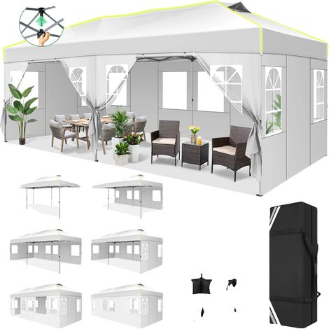 Pavillon, patentiertes Montagesystem, wasserdicht und UV-beständig, WEISS, 3 x 6 m (1/2)
