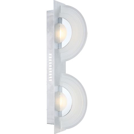 Lampada da parete, applique, lampada da corridoio, lampada da corridoio, luce scale, lampada da camera, 2 lampadine, vetro cromo satinato, LED 5W 380Lm bianco caldo, LxL 46x6cm