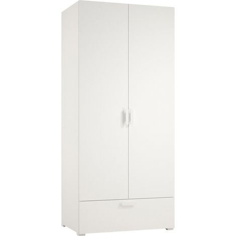 Guardaroba 2 Ante Centaurea, Armadio Camera da Letto Appendiabiti, 2 Ripiani Made in Italy, 52.00x180.00h cm Bianco