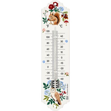 Thermomètre mural écureuil et chouette en métal 20 cm (1/2)