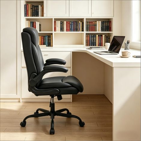 Fauteuil de direction ergonomique pivotant, chaise de bureau et salon réglable en hauteur, dossier inclinable, accoudoirs – noir (1/4)