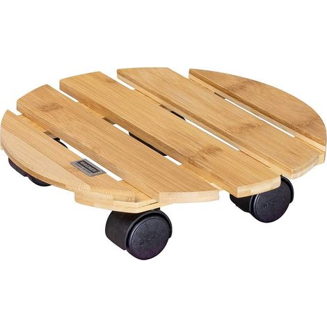 WAGNER design yourself Carrello per Piante Bamboo Ø 29 x 7 cm, Carrello per Piante per Interni, bambù Chiaro, Portavaso in Legno con Ruote, Portata 100 kg - 20026701 (1/4)