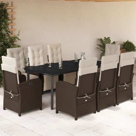 Set comedor para jardín 9 pzas y cojines ratán sintético marrón vidaXL (1/5)