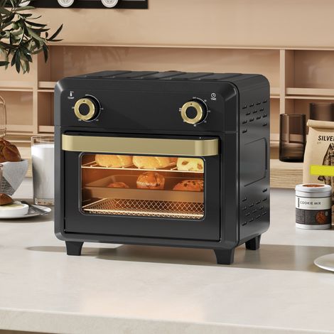 Minibackofen mit Umluft, Heißluftfritteuse, Timer, Innenbeleuchtung, 10L, Schwarz