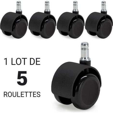 Roulettes autobloquantes Candala pour chaises de bureau, pour chaises vides, diamètre 50 mm, pour sols durs (parquet, stratifié, carrelage), lot de 5, couleur : noir