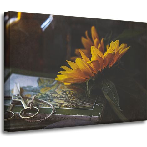 Leinwanddruck Sonnenblume und Buch 70x50 cm