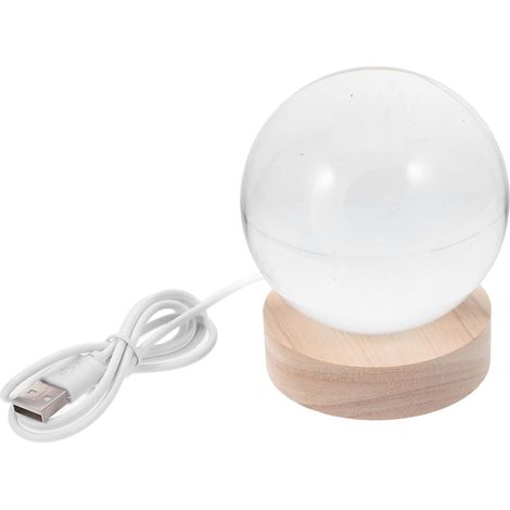 Veilleuse Boule Cristal Gravée avec Socle Bois USB Lampe de (1/5)