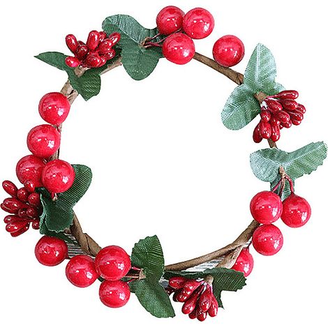 Weihnachtskerzenring-Kranz mit künstlichen roten Beeren für Tischdekoration, Hochzeit, Feiertage (1/5)