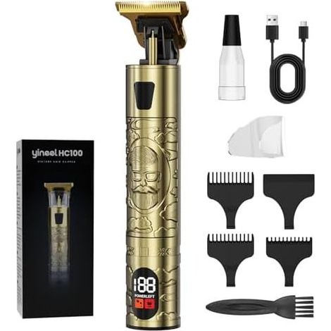 HC100 Herren-Barttrimmer, Herren-Haartrimmer, Elektrorasierer mit Schnellladefunktion (Typ C), Präzisionsrasierer mit T-Klinge und LCD-Display, Geschenkidee für Männer (Gold) Gold - (1/5)