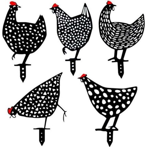 Lot de 5 poules décoratives réalistes en métal résistant pour jardin, pelouse ou allée – Silhouettes de poulets extérieures (1/5)