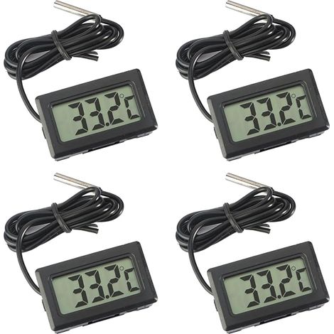 Digital LCD Thermomètre Moniteur de Température avec Sonde Externe Pour Réfrigérateur Congélateur Aquarium - Noir(4 pièces) (1/5)
