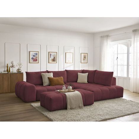 BOBOCHIC - Canapé d'angle L convertible coffre EVEREST tissu chiné avec pouf Angle droit Rouge (1/5)