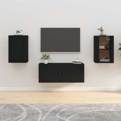 Meubles TV muraux 2 pcs Noir 40x34,5x60 cm (1/5)