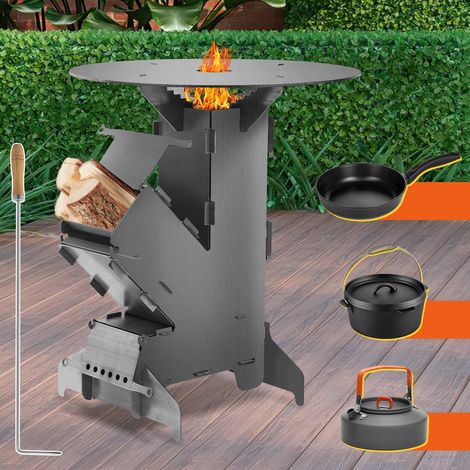 TolleTour Poêle à fusée avec poker de foyers Tisonnier de Cheminée, BBQ Camping pour Voyager Pique-nique Chasse (1/5)