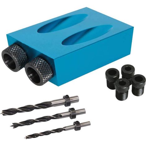 Lot de 14 embouts de vis à trou de poche, chevilles et forets avec colliers 6 8 trous 10 mm, guide d’angle de menuiserie outil de localisation de menuiserie (bleu) (1/5)