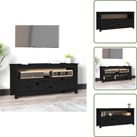 Mobile TV rustico - vidaXL Mobile Porta TV Nero 114x35x52 cm in Legno Massello di Pino -