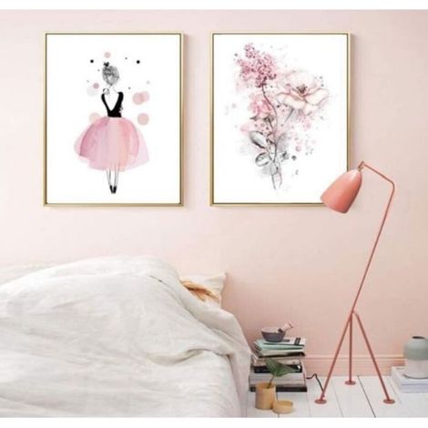 Affiches toile enfant - Lot de 3 Sans cadre - Chambre fille - Rose 70x50cm (1/4)