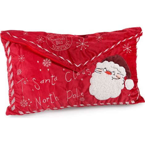 Cuscini di Natale imbottiti e sfoderabili a forma di letterina per Babbo Natale, set da 2 pezzi, cm 49 x 30 H