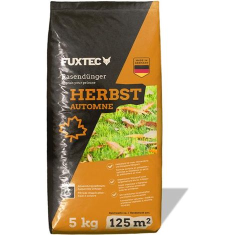 Abono de otoño para césped FUXTEC FX-RDH5, abono potásico 5 kg para hasta 125 m², abono de césped para protección contra heladas, césped denso y suministro de nutrientes en otoño (1/5)