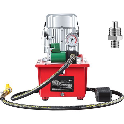 Mophorn Bomba hidráulica eléctrica de 750 W con presión de 10.000 PSI, diseño de simple efecto, equipada con electroválvula y pedal. Incluye manguera de 2,5 m y tanque de aceite de 8 L (1/5)