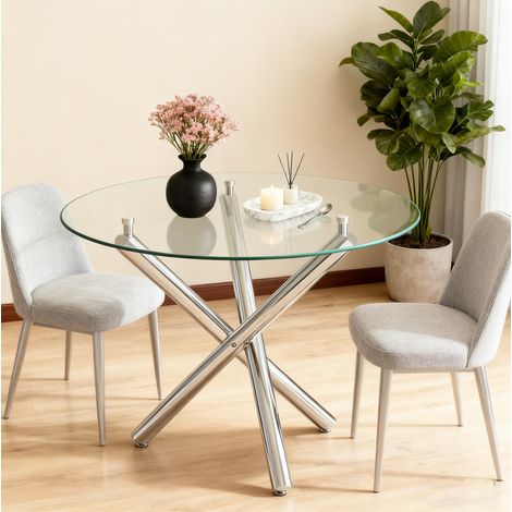 Runder Esstisch aus Glas mit Metallbeinen für 2-4 Personen OKMYHOME (1/5)